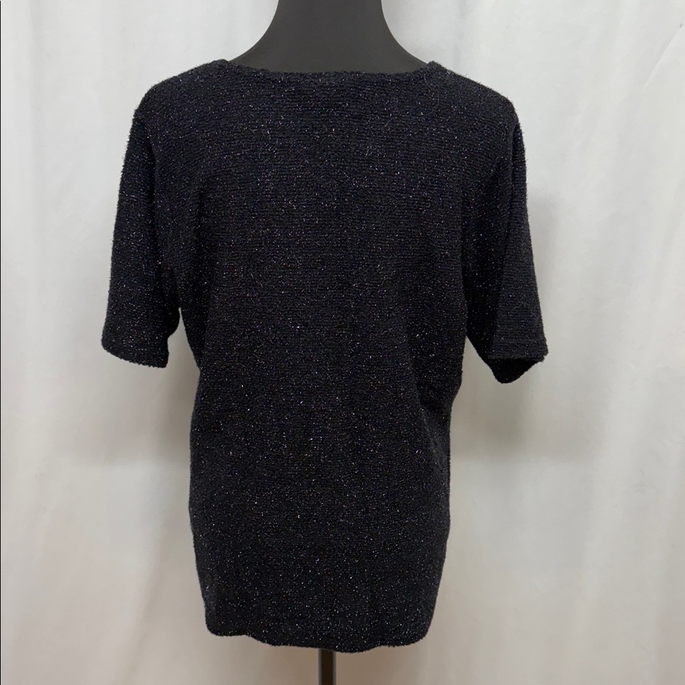 Nick & Sarah Plus Women’s Black Metallic Sparkle Short Sleeve Sweater Knit Top - Picture 3 of 7